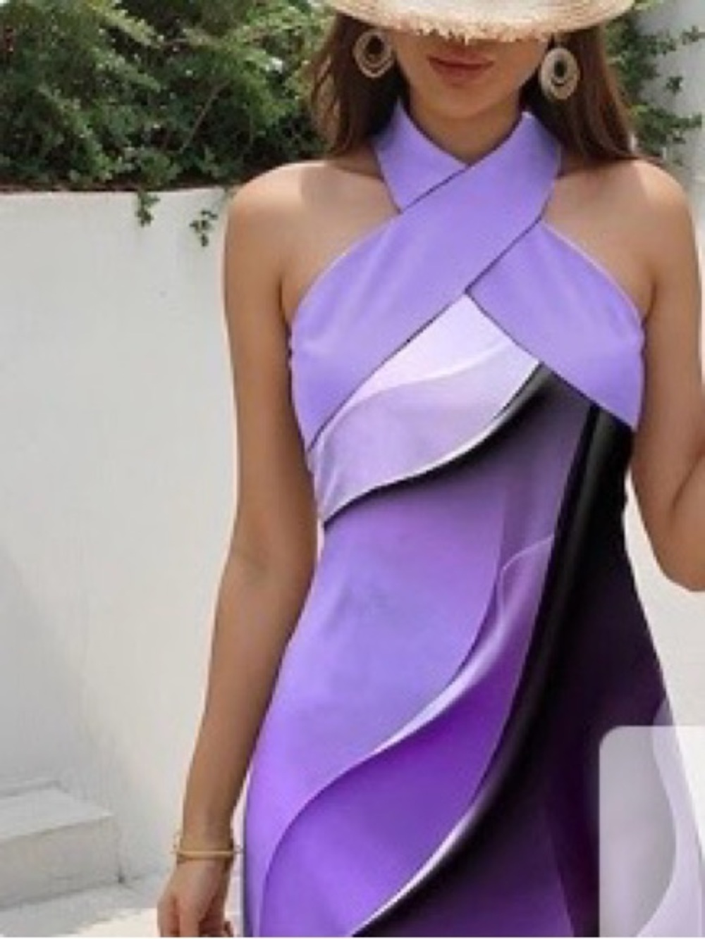 Purple Halter Wave-Detail Women’s Dress